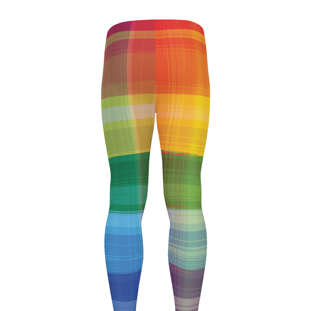 LGBT Pride Rainbow Plaid Pattern Print Men's leggings