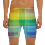 LGBT Pride Rainbow Plaid Pattern Print Men's Long Boxer Briefs