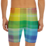 LGBT Pride Rainbow Plaid Pattern Print Men's Long Boxer Briefs