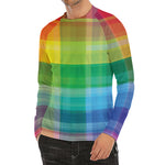 LGBT Pride Rainbow Plaid Pattern Print Men's Long Sleeve Rash Guard