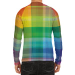 LGBT Pride Rainbow Plaid Pattern Print Men's Long Sleeve Rash Guard