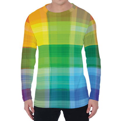 LGBT Pride Rainbow Plaid Pattern Print Men's Long Sleeve T-Shirt