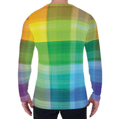 LGBT Pride Rainbow Plaid Pattern Print Men's Long Sleeve T-Shirt