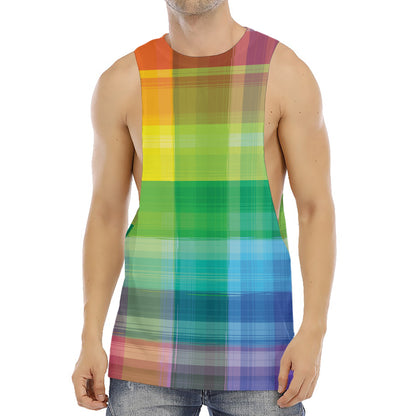 LGBT Pride Rainbow Plaid Pattern Print Men's Muscle Tank Top