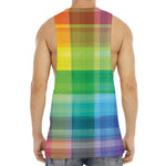 LGBT Pride Rainbow Plaid Pattern Print Men's Muscle Tank Top