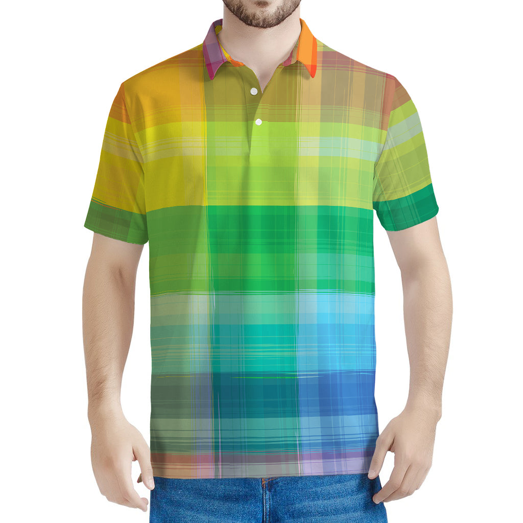 LGBT Pride Rainbow Plaid Pattern Print Men's Polo Shirt