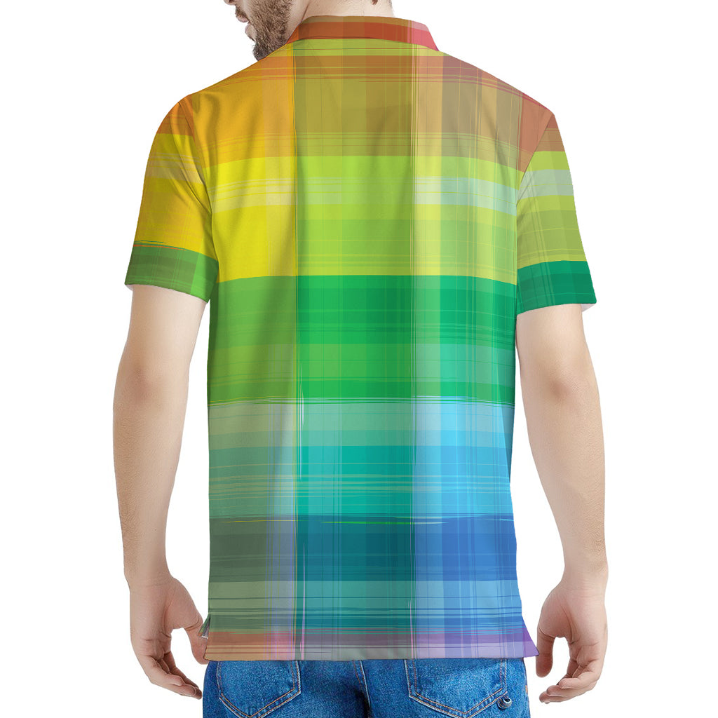 LGBT Pride Rainbow Plaid Pattern Print Men's Polo Shirt