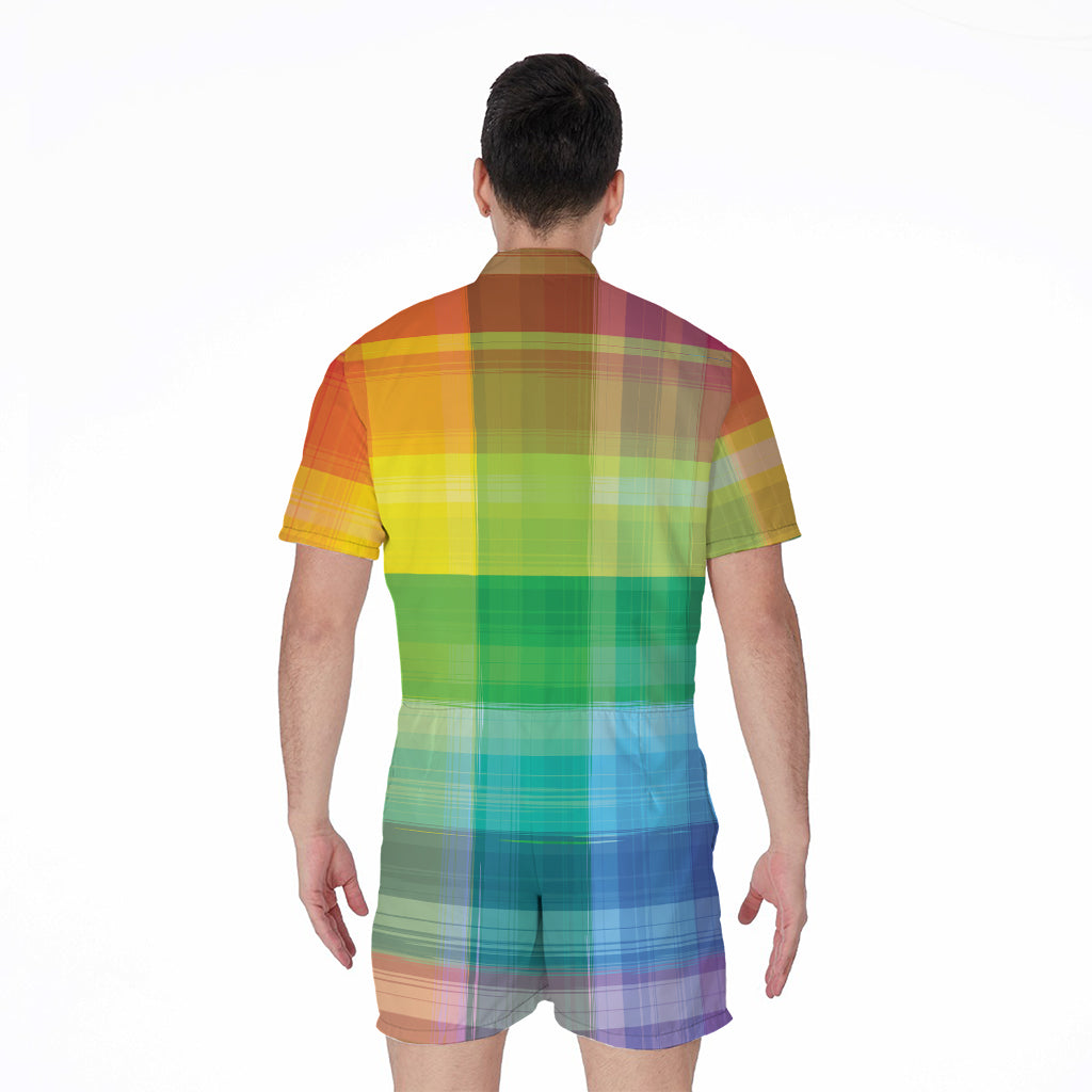 LGBT Pride Rainbow Plaid Pattern Print Men's Rompers