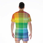 LGBT Pride Rainbow Plaid Pattern Print Men's Rompers