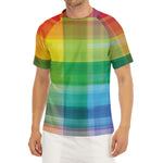 LGBT Pride Rainbow Plaid Pattern Print Men's Short Sleeve Rash Guard