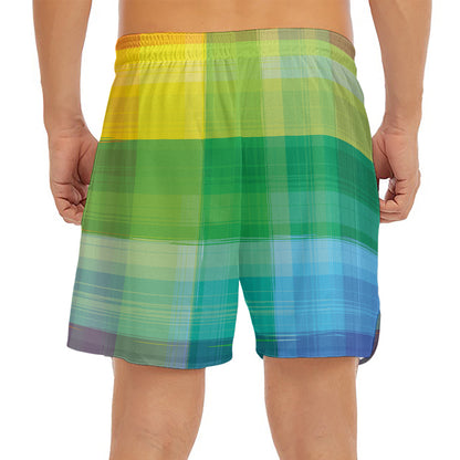 LGBT Pride Rainbow Plaid Pattern Print Men's Split Running Shorts