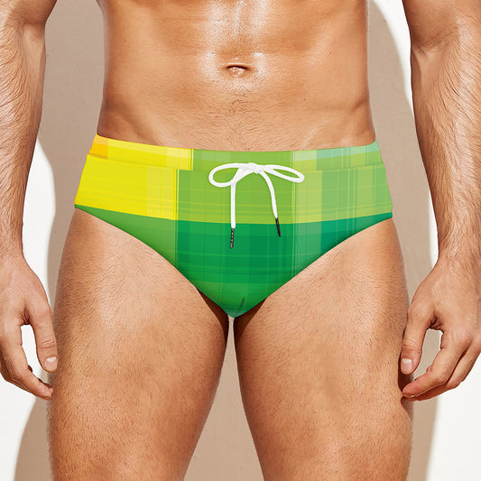 LGBT Pride Rainbow Plaid Pattern Print Men's Swim Briefs