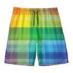 LGBT Pride Rainbow Plaid Pattern Print Men's Swim Trunks