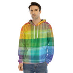 LGBT Pride Rainbow Plaid Pattern Print Men's Velvet Pullover Hoodie