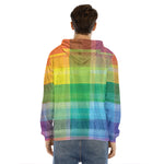 LGBT Pride Rainbow Plaid Pattern Print Men's Velvet Pullover Hoodie