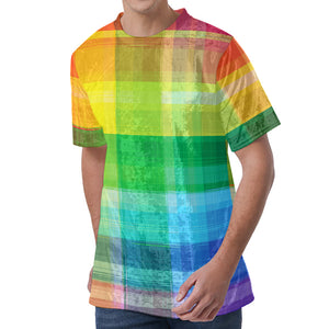 LGBT Pride Rainbow Plaid Pattern Print Men's Velvet T-Shirt