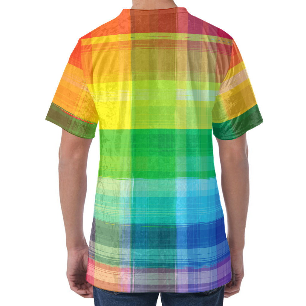 LGBT Pride Rainbow Plaid Pattern Print Men's Velvet T-Shirt