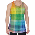 LGBT Pride Rainbow Plaid Pattern Print Men's Velvet Tank Top