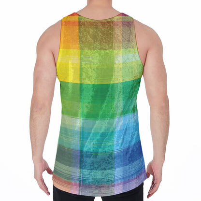 LGBT Pride Rainbow Plaid Pattern Print Men's Velvet Tank Top