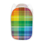 LGBT Pride Rainbow Plaid Pattern Print Mesh Laundry Hamper