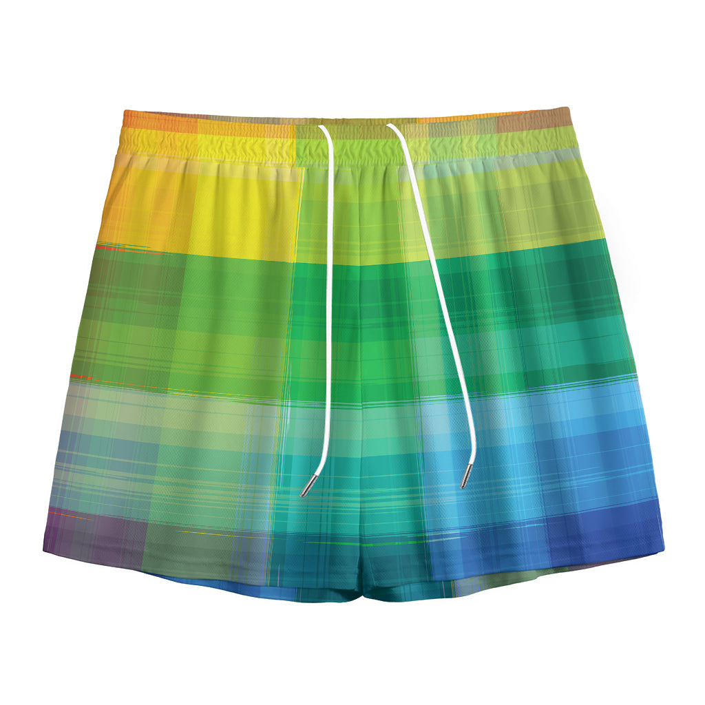 LGBT Pride Rainbow Plaid Pattern Print Mesh Shorts