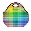 LGBT Pride Rainbow Plaid Pattern Print Neoprene Lunch Bag