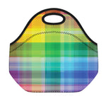 LGBT Pride Rainbow Plaid Pattern Print Neoprene Lunch Bag