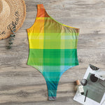 LGBT Pride Rainbow Plaid Pattern Print One Shoulder Bodysuit