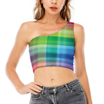 LGBT Pride Rainbow Plaid Pattern Print One Shoulder Crop Top