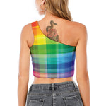 LGBT Pride Rainbow Plaid Pattern Print One Shoulder Crop Top