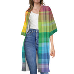 LGBT Pride Rainbow Plaid Pattern Print Open Front Beach Cover Up