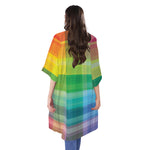 LGBT Pride Rainbow Plaid Pattern Print Open Front Beach Cover Up