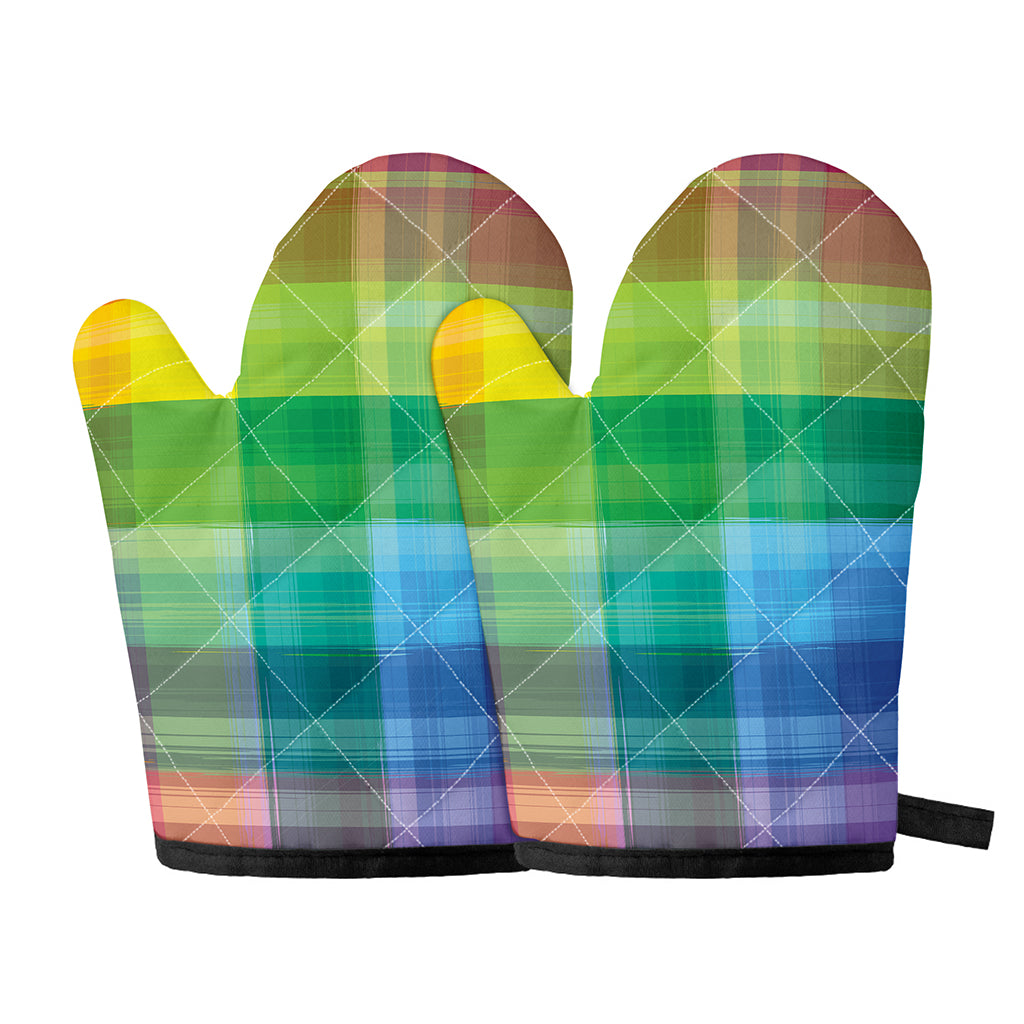 LGBT Pride Rainbow Plaid Pattern Print Oven Mitts