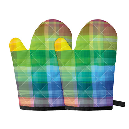 LGBT Pride Rainbow Plaid Pattern Print Oven Mitts