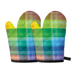 LGBT Pride Rainbow Plaid Pattern Print Oven Mitts