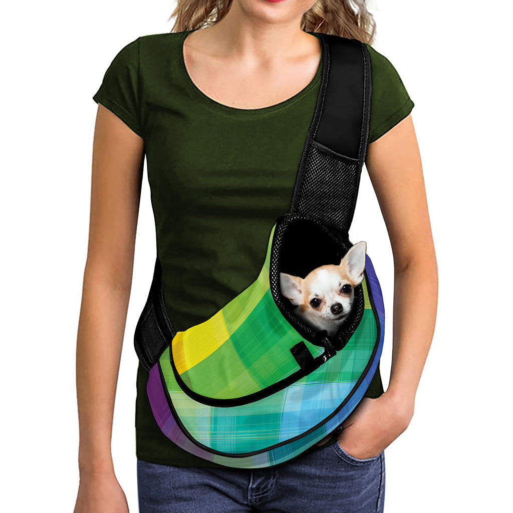 LGBT Pride Rainbow Plaid Pattern Print Pet Sling Carrier