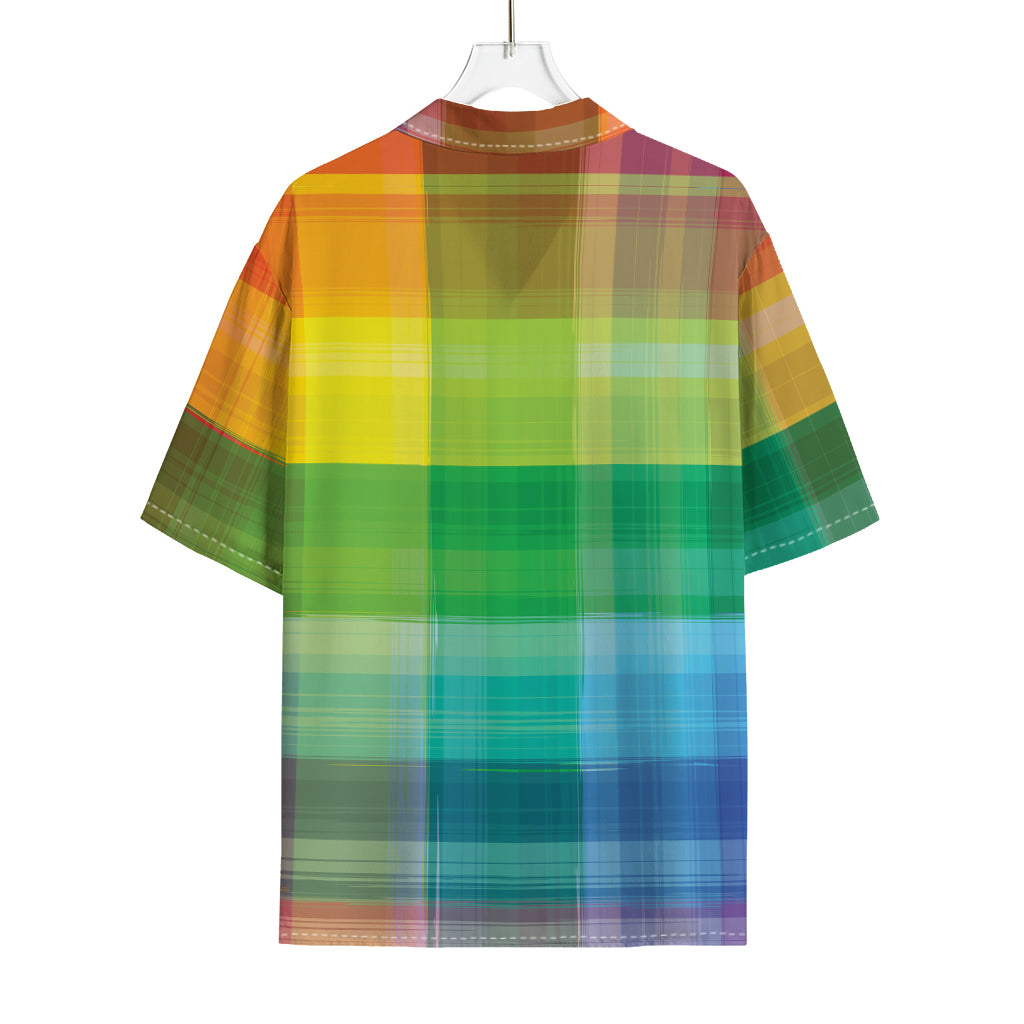 LGBT Pride Rainbow Plaid Pattern Print Rayon Hawaiian Shirt