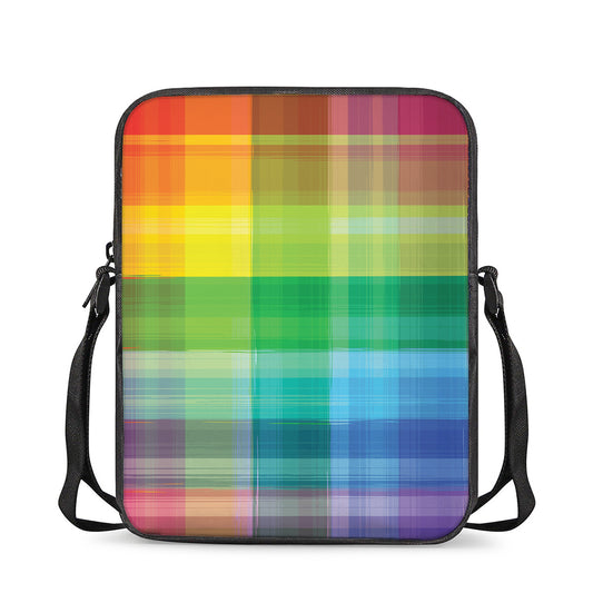 LGBT Pride Rainbow Plaid Pattern Print Rectangular Crossbody Bag