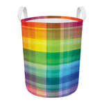LGBT Pride Rainbow Plaid Pattern Print Round Laundry Basket