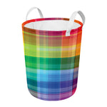LGBT Pride Rainbow Plaid Pattern Print Round Laundry Basket