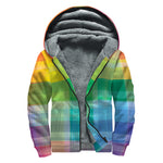LGBT Pride Rainbow Plaid Pattern Print Sherpa Lined Zip Up Hoodie