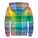 LGBT Pride Rainbow Plaid Pattern Print Sherpa Lined Zip Up Hoodie