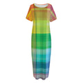 LGBT Pride Rainbow Plaid Pattern Print Short Sleeve Long Nightdress