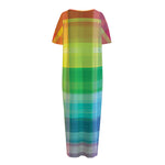 LGBT Pride Rainbow Plaid Pattern Print Short Sleeve Long Nightdress