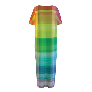 LGBT Pride Rainbow Plaid Pattern Print Short Sleeve Long Nightdress