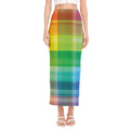 LGBT Pride Rainbow Plaid Pattern Print Side Slit Maxi Skirt