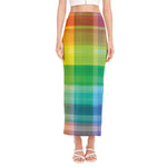 LGBT Pride Rainbow Plaid Pattern Print Side Slit Maxi Skirt