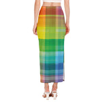 LGBT Pride Rainbow Plaid Pattern Print Side Slit Maxi Skirt