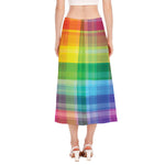 LGBT Pride Rainbow Plaid Pattern Print Side Slit Midi Skirt