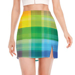 LGBT Pride Rainbow Plaid Pattern Print Side Slit Mini Skirt
